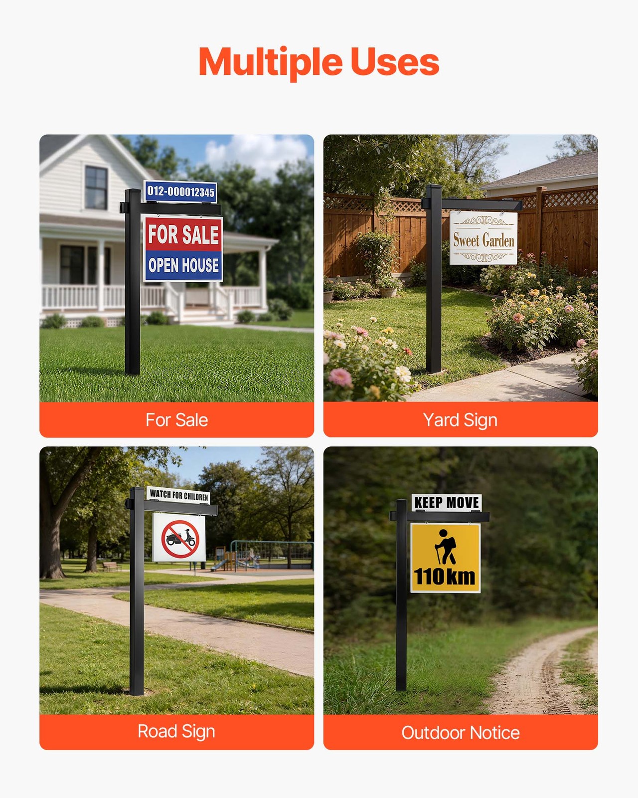 VEVOR Real Estate Sign Post PVC Realtor Yard Sign Holder 6 ft Black for Outdoor