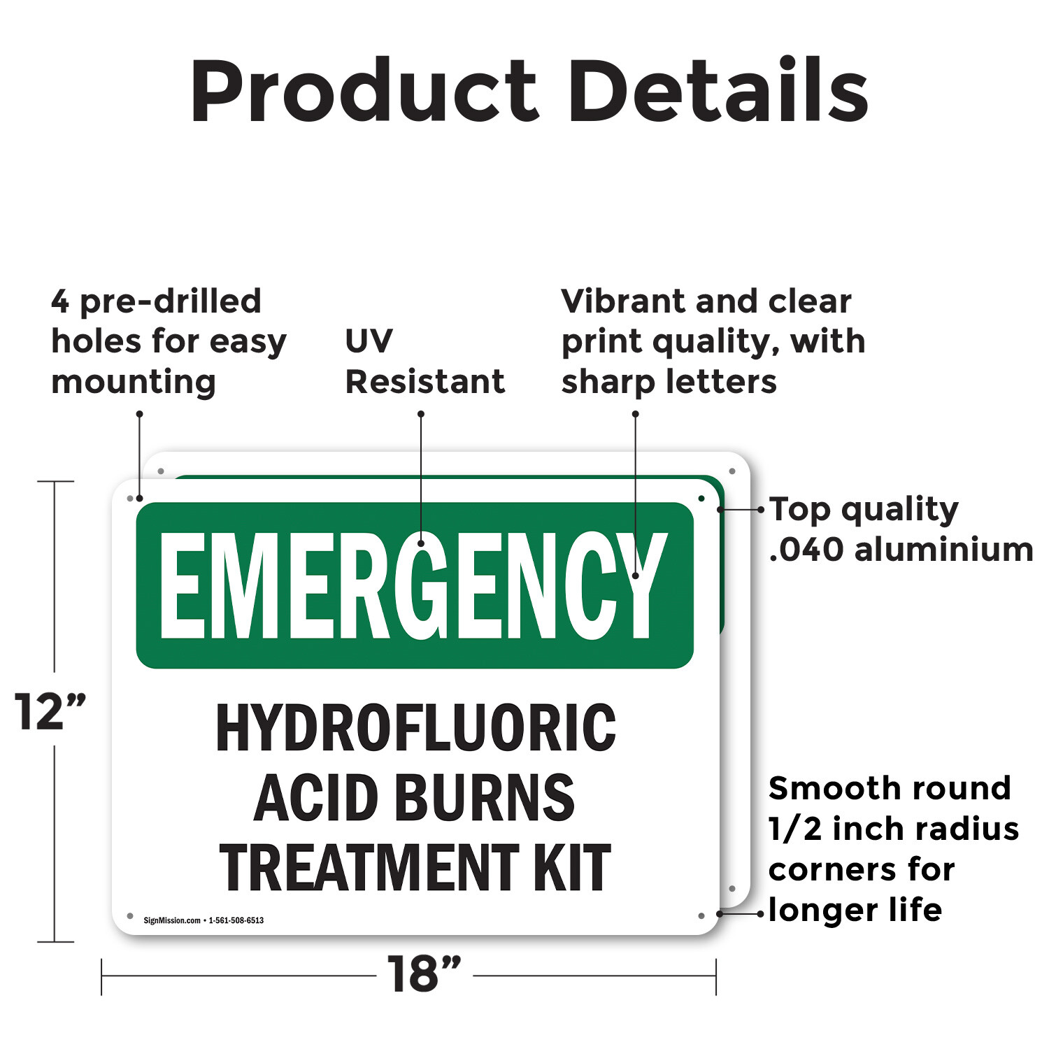 (2 Pack) Hydrofluoric Acid Burns Treatment Kit OSHA Emergency Sign Decal Metal