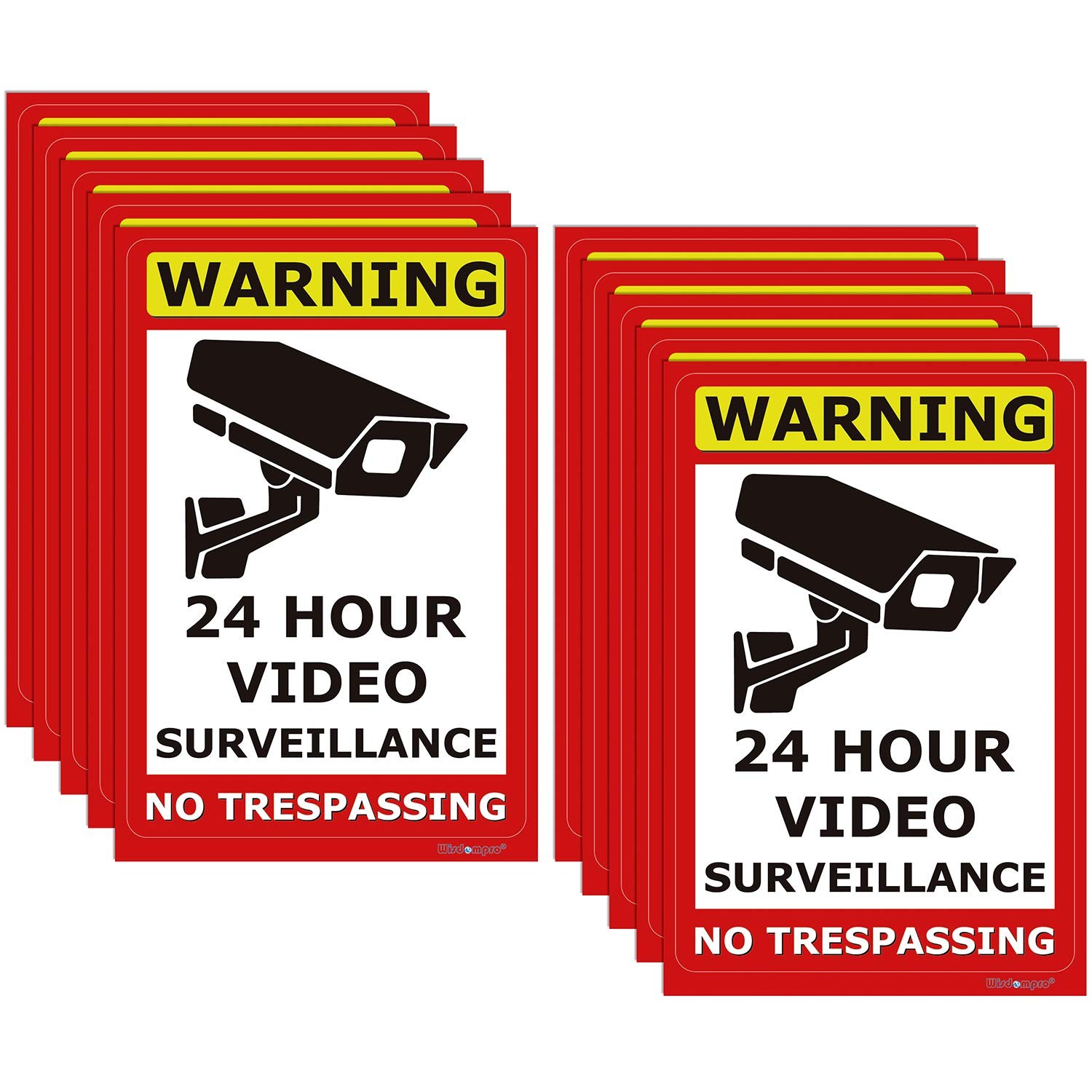 10 Pack 24 Hour Video Surveillance Sign CCTV Security Camera Sign, 4 X 6 Inch N