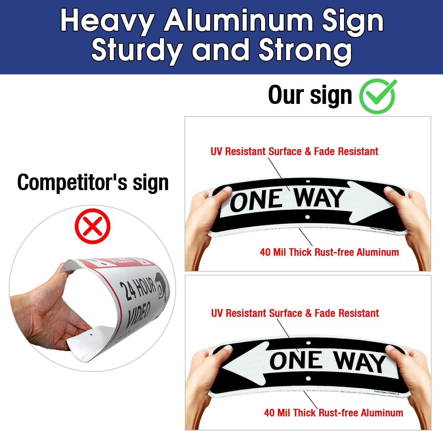 Weather Resistant One Way Sign with Arrow, 2-Pack