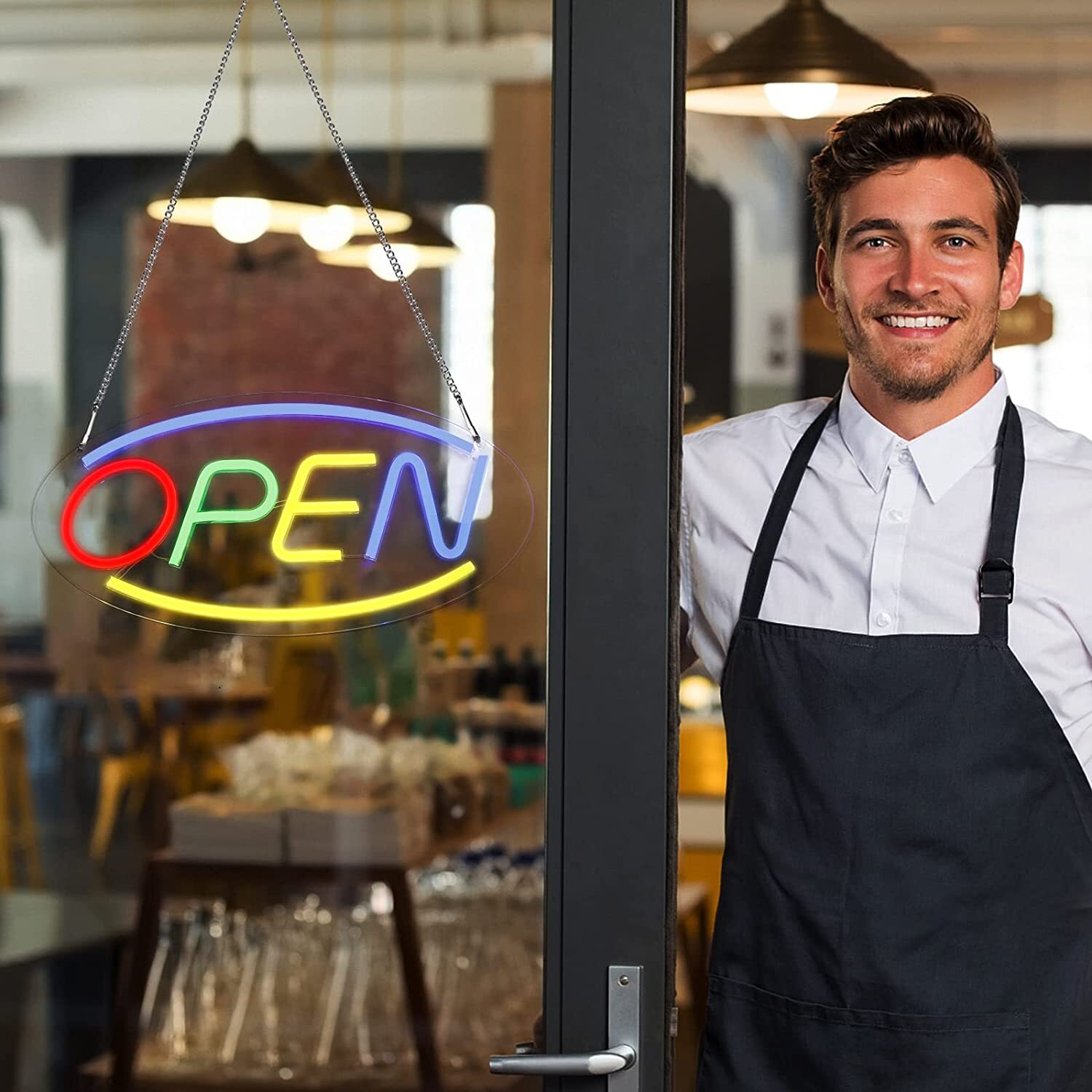 16.5&Prime; x 8&Prime; Ultra Bright LED Neon Light OVAL OPEN Business Sign for Office, Bar
