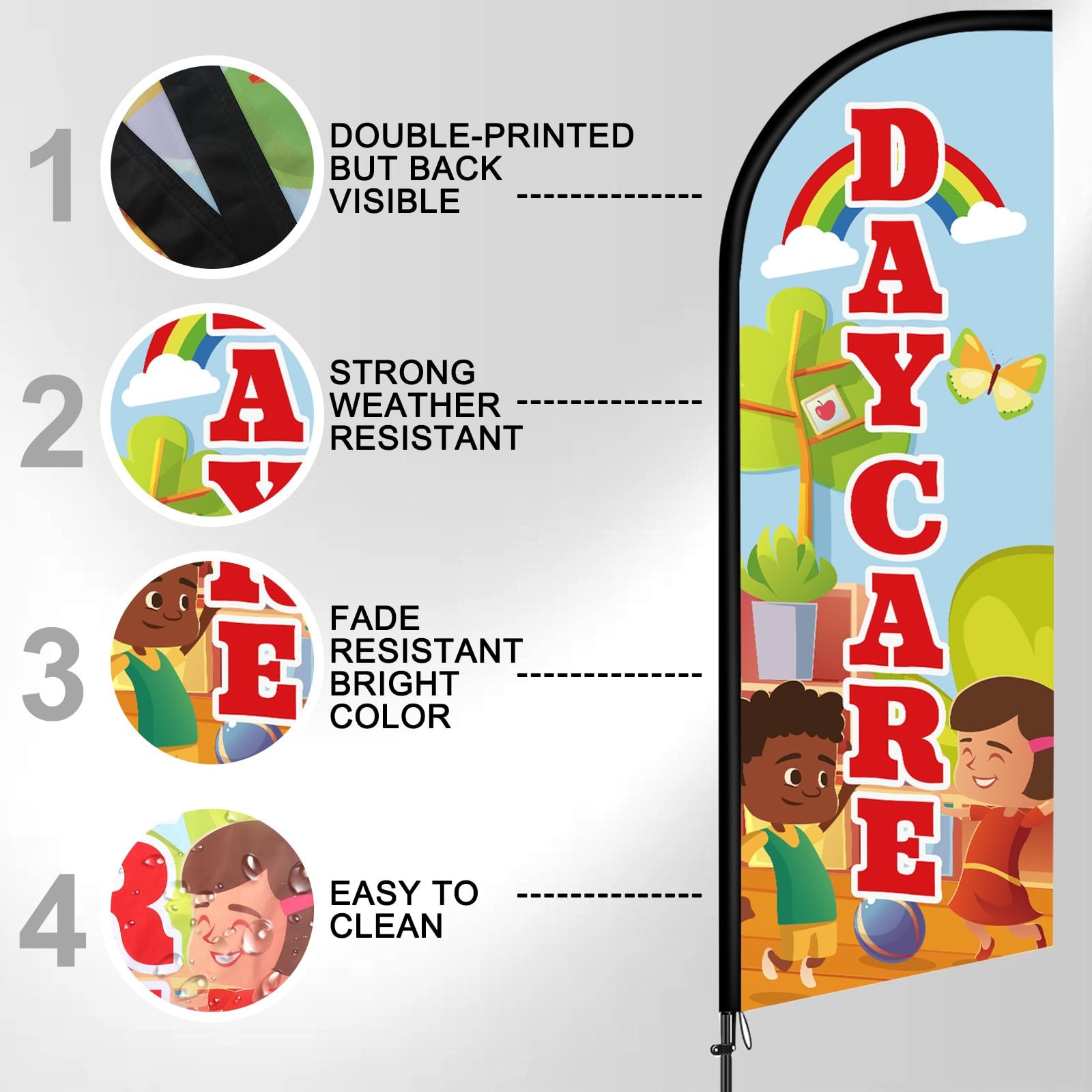 2 Set 7 ft Now Enrolling Day Care Feather Flag with Pole Kit and Ground Stake…
