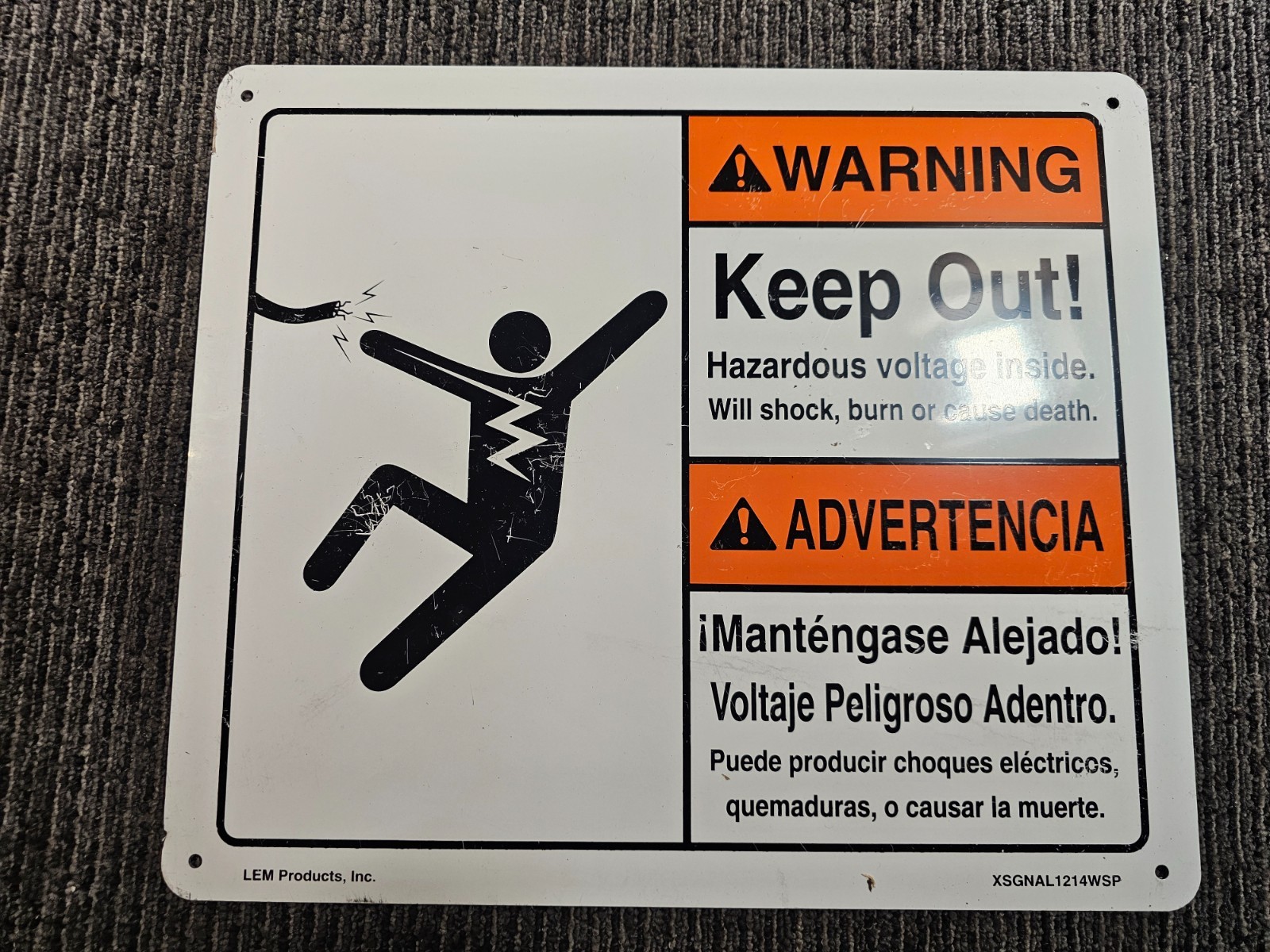 (QTY 3) LEM Products Inc. XSGNAL1214WSP 12&Prime; x 14&Prime; Warning Sign Bilingual Signage