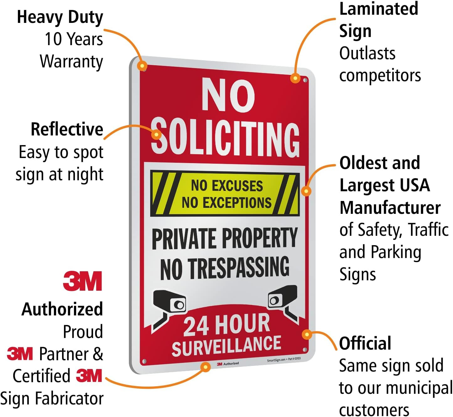 18&Prime; X 12&Prime; &lsquo;No Soliciting No Excuses/Exceptions, Private Property No Trespassing,