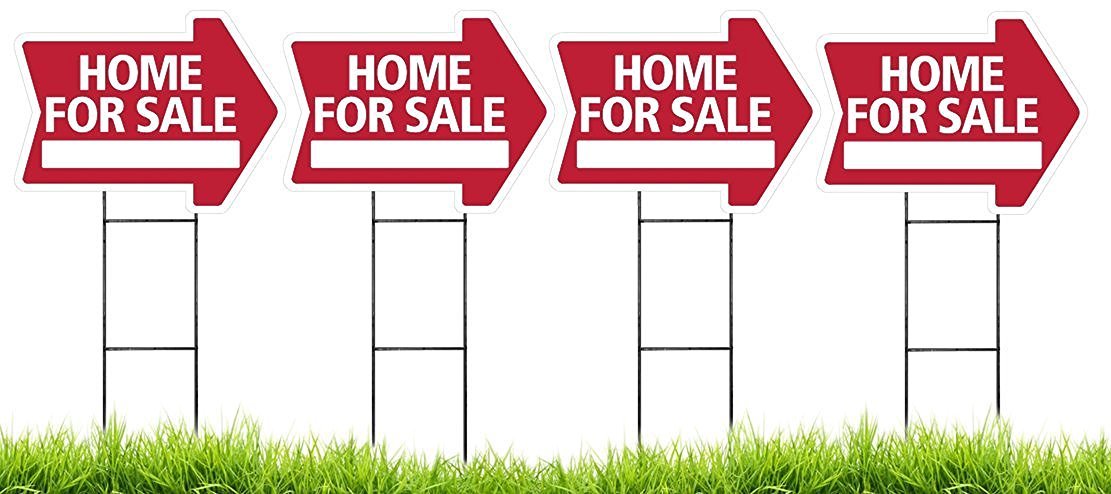 Large(18&Prime;x24&Prime;) Home For Sale – RED – Arrow Shaped Sign Kit with Stands-4 Pack