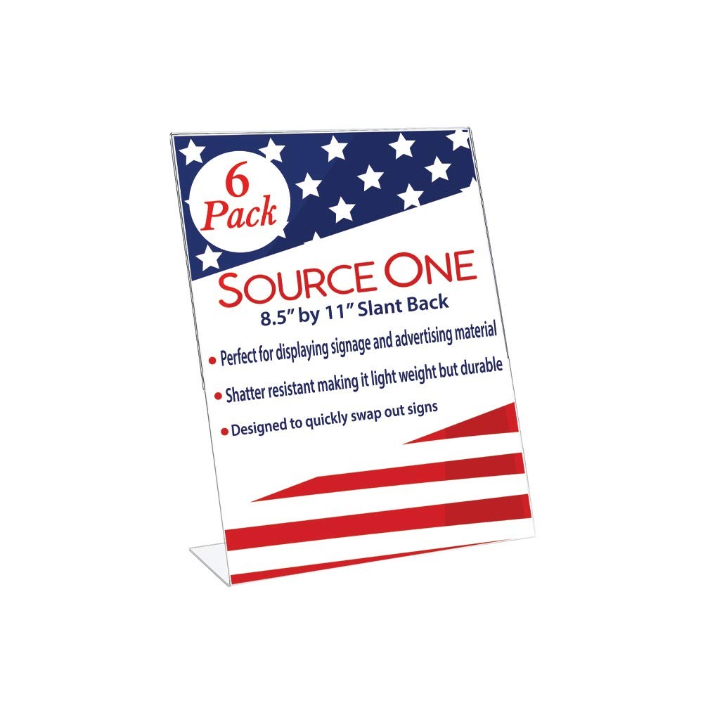 SOURCEONE.ORG Clear 8.5 X 11-Inches Acrylic Slant Back Sign 6 Pack, clear
