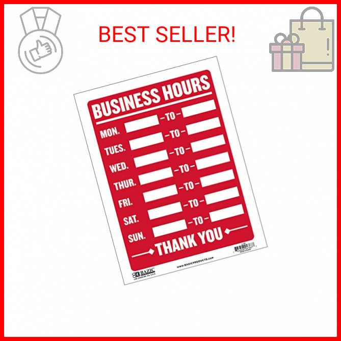 BAZIC Products Business Hours Sign 12&Prime;x16&Prime;, Open Closed Signs Signage For Busine