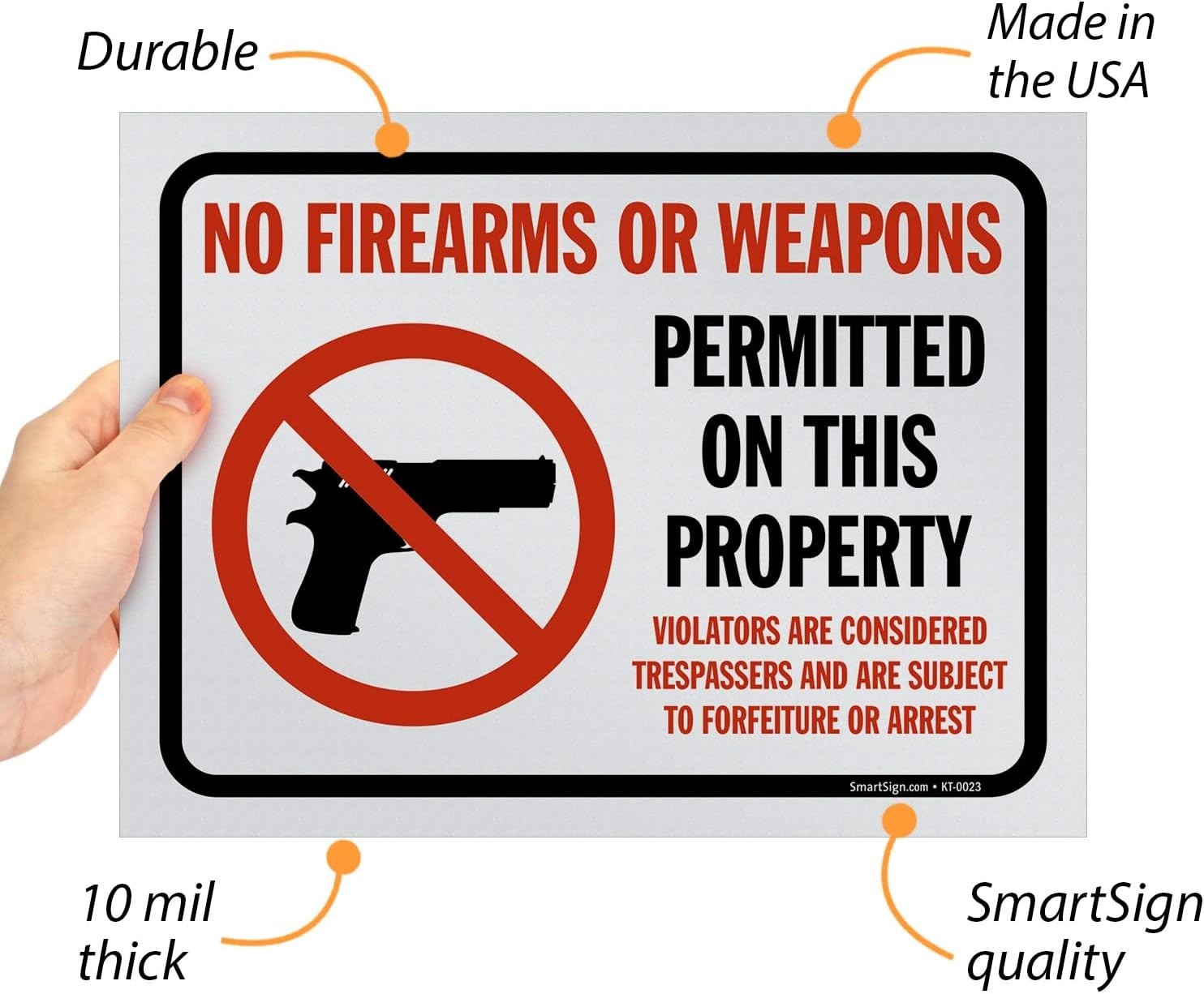 Pack of 5 9 x 12 inch “No Firearms Or Weapons Permitted On This Property” Sig…