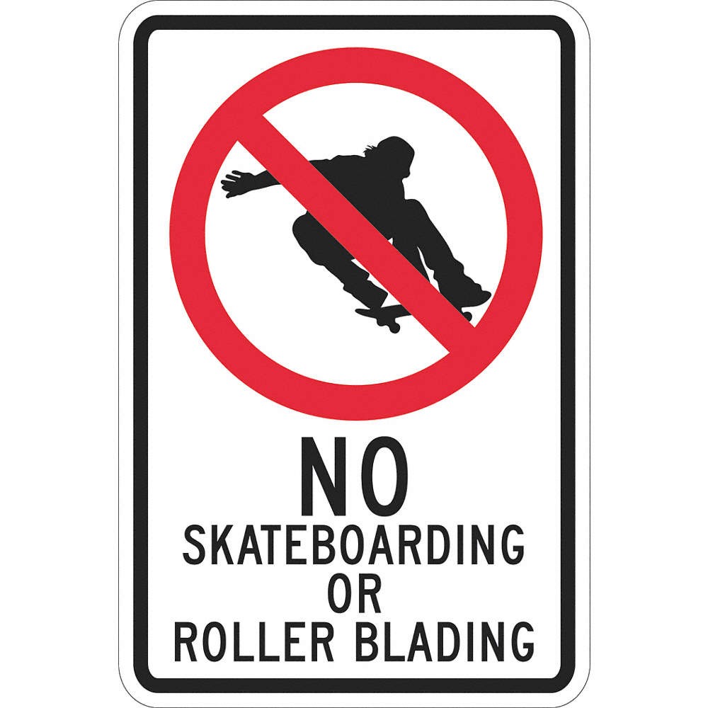 LYLE T1-1239-HI_12x18 Rflctv No Skateboards Sign,18x12in,Alum 449C42