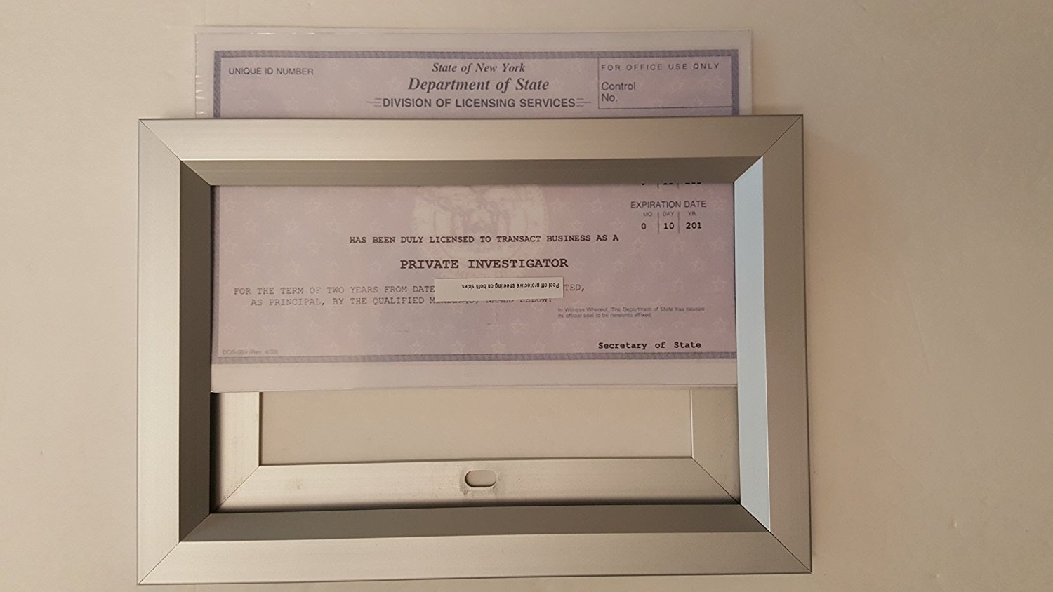 LICENSE FRAME 8.5X5.5 NYC ( Heavy Duty – Aluminum)-REF24-1027