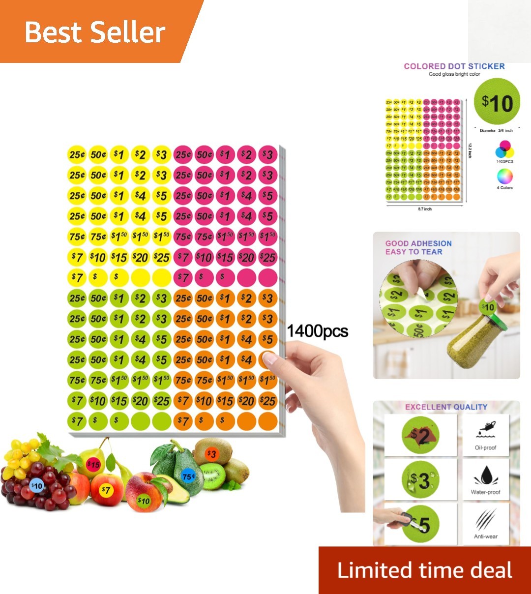 4 Colours Price Dot Stickers, 1400 Count – Ideal for Flea Markets & Sales