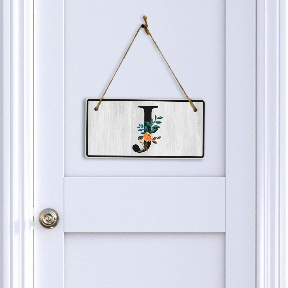 J Flower Decor 5×10 Hanging Wall or Door Sign | Alphabet Letter Room Decoration