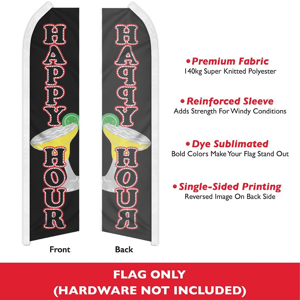 Happy Hour Swooper Advertising Beverage Banner Flag for Restaurants & Bars