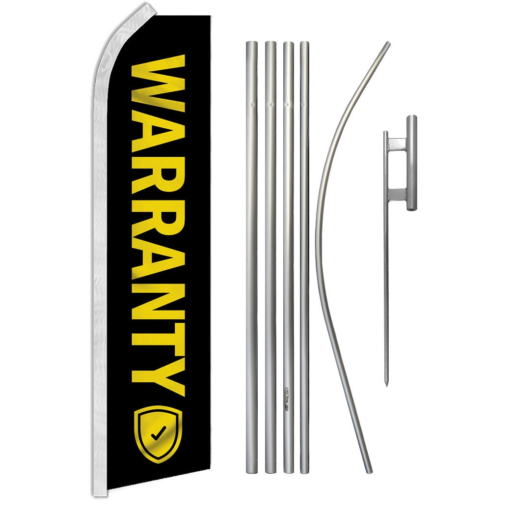 « WARRANTY » Advertising Super Flag & Pole Kit auto car home black