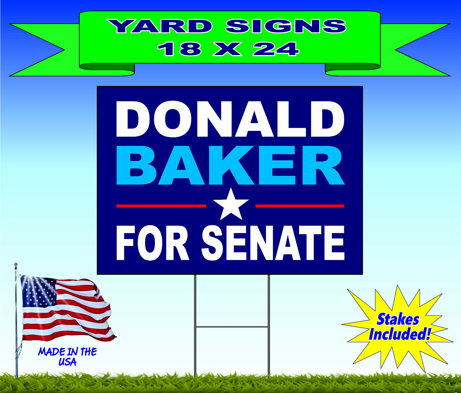 12 – 18×24 Yard Signs – Custom Design – Full Color – 2 Sided – Stakes Included!
