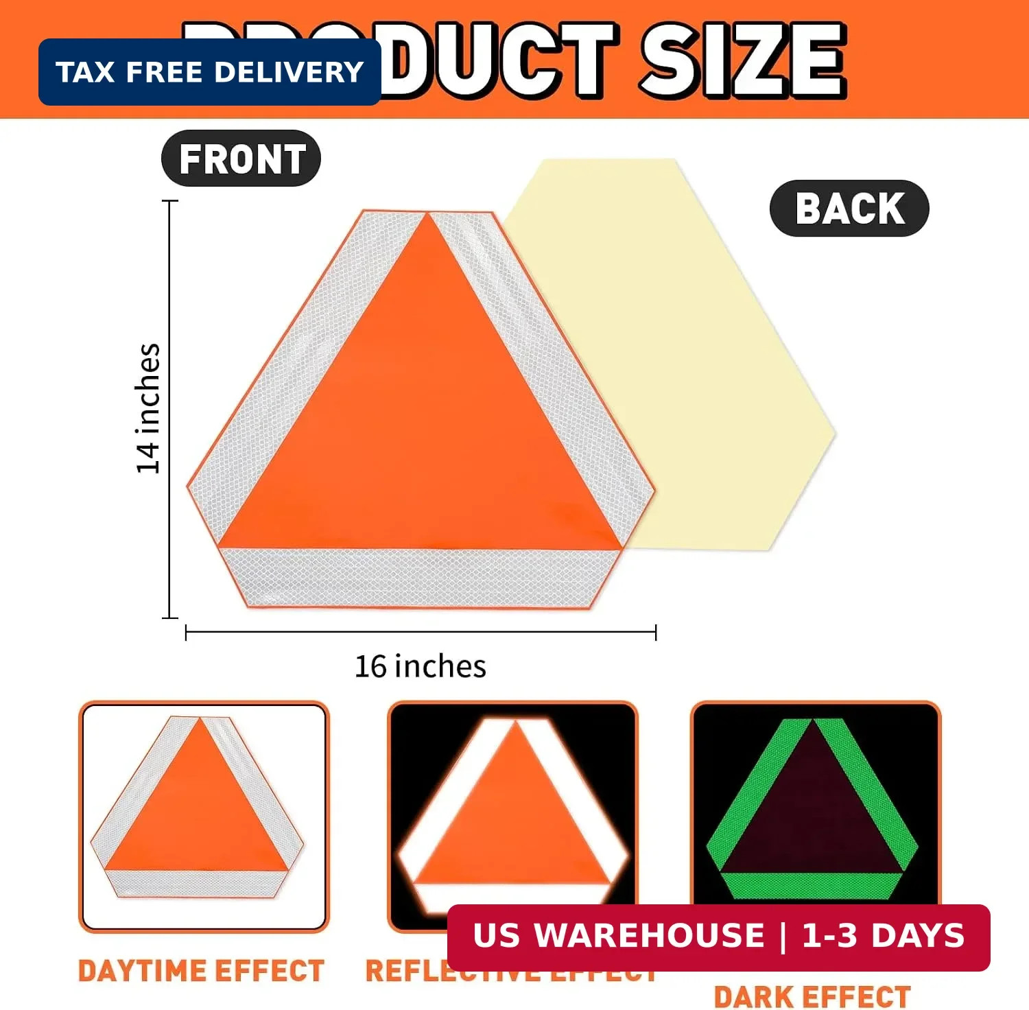 3 Pack 14x16In Glow in The Dark Slow Moving Vehicle Signs Safety Triangle Sign f
