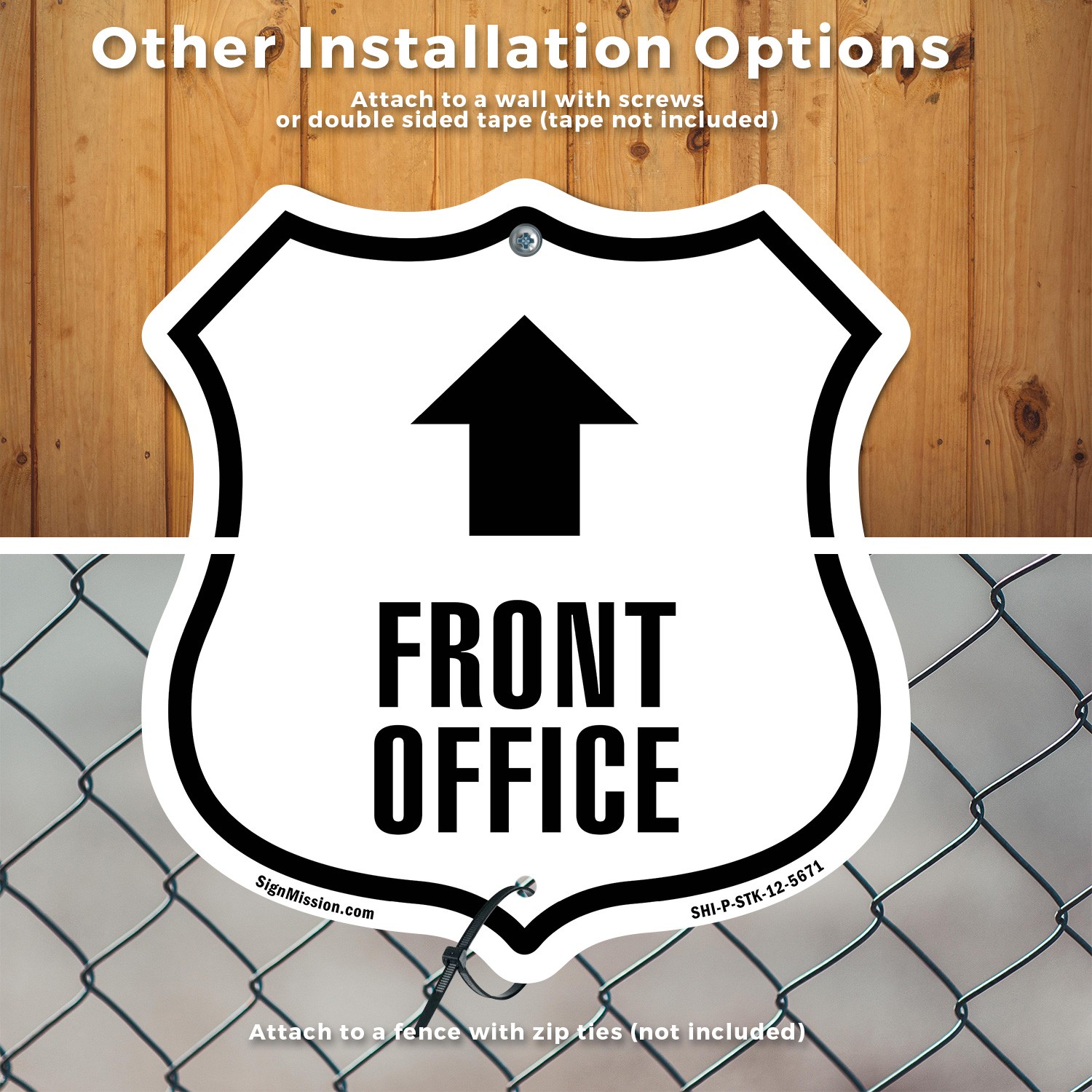 Front Office Up Shield Shaped Sign With Stake Crafted in the USA