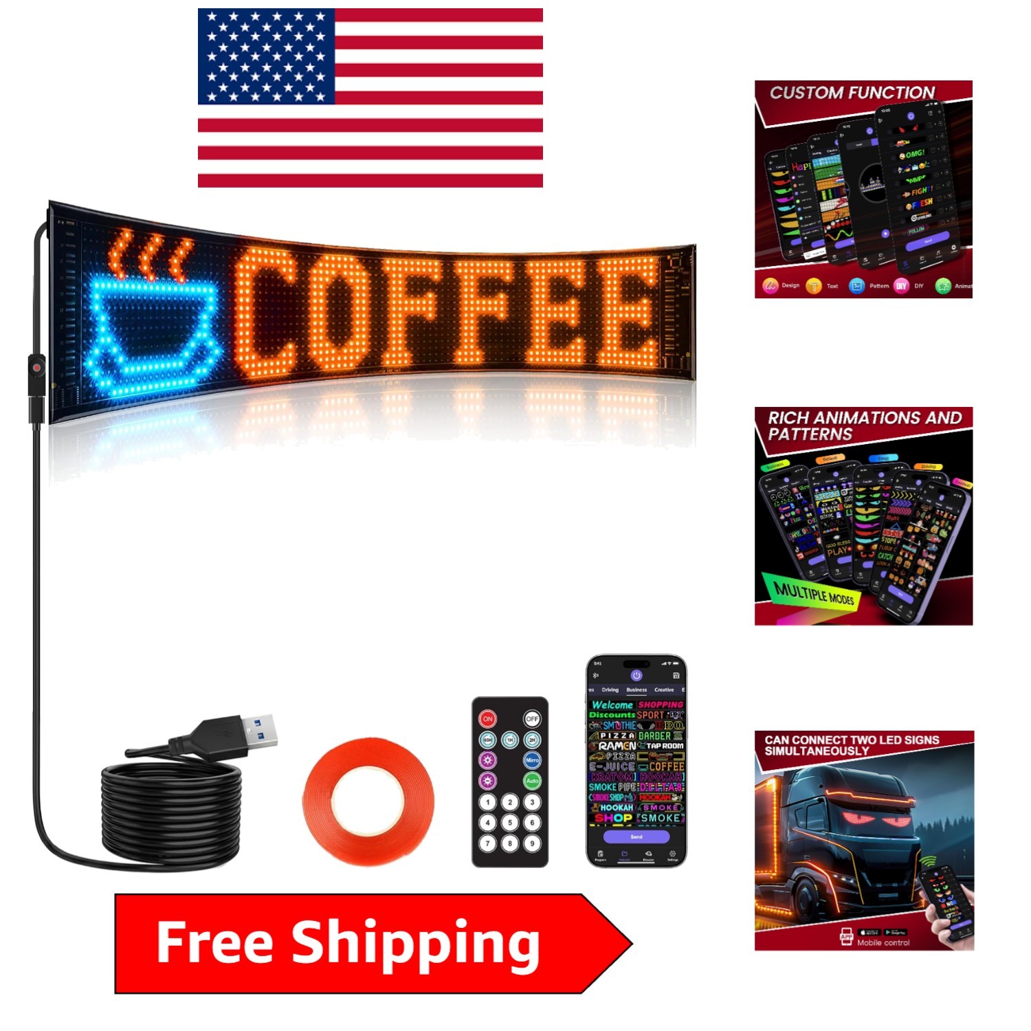 Easy Install 23 »x5 » LED Sign with Customizable App Control for Maximum Impact