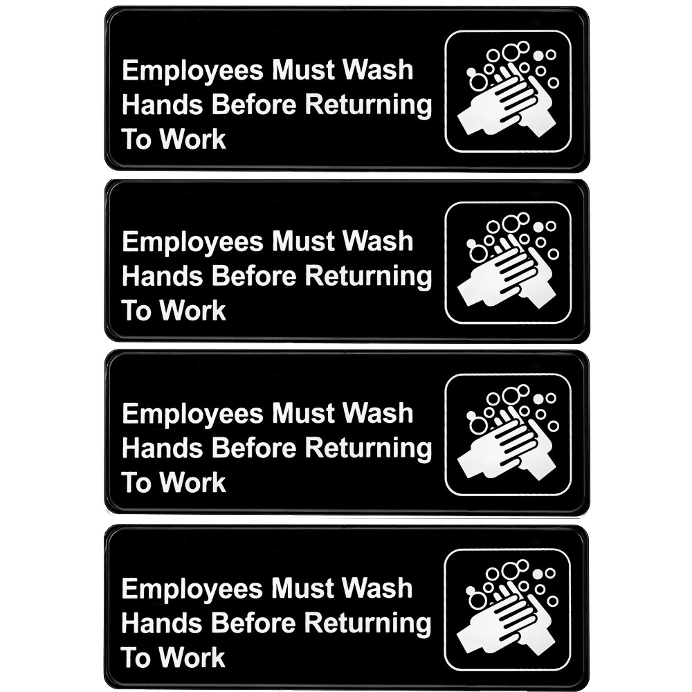 Employees Must Wash Hands Sign 3 by 9 for Restaurant&rsquo;s Restroom & Kitchen 4-Pack