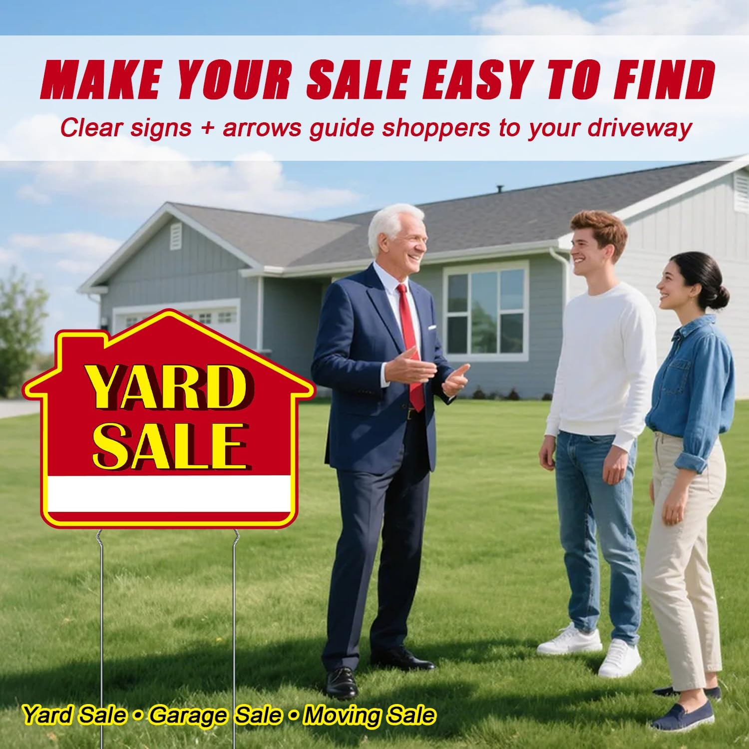 Yard Sale Signs with Stakes, 9-Piece Double-Sided Garage Sale Sign Kit with Dire