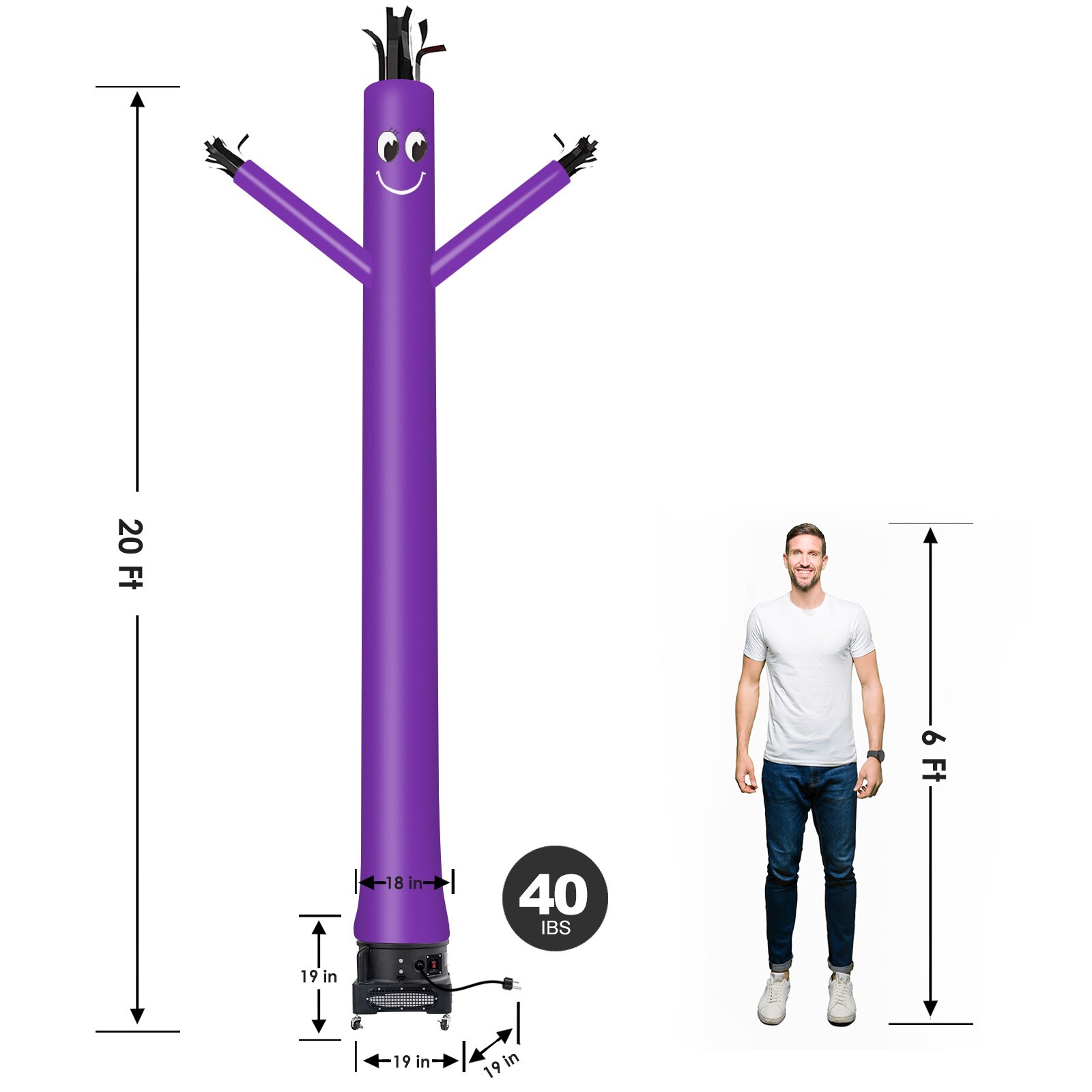 MOUNTO 20ft Purple Inflatable Dancer Sky Puppet Dancer with 1hp 18inch Blower