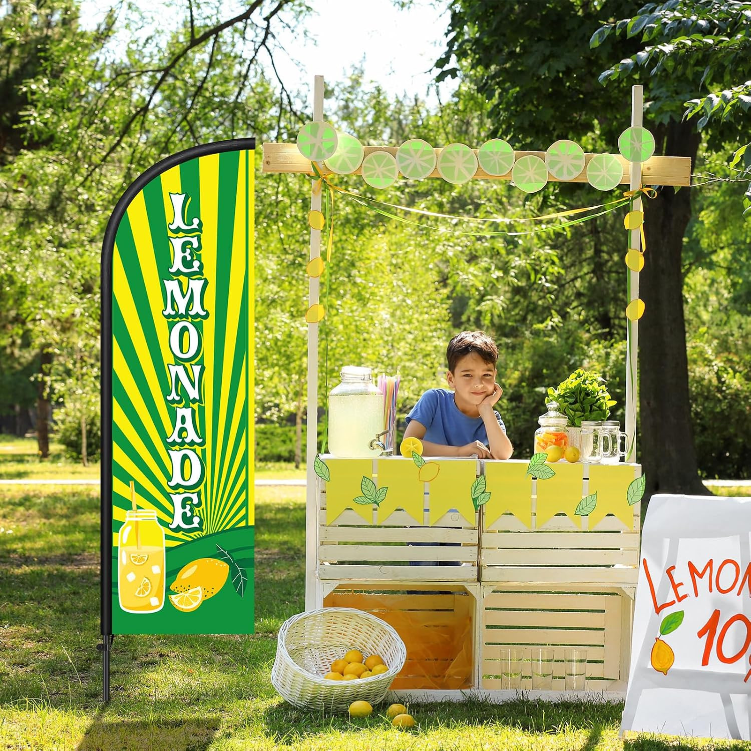 2 Pack Lemonade Feather Flag 7 Ft Advertising Swooper Flag Sign Windless Lemonad