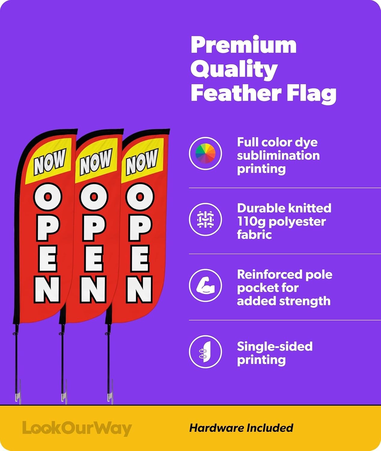7ft Tall Advertising Flags with Poles – Open Red & Yellow