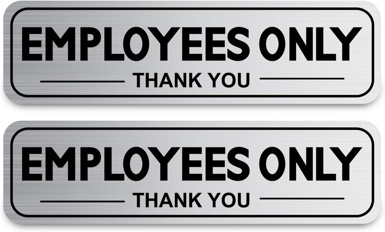 2pcs Employees Only Sign Stickers Metal like Brushed Silver 9×2.5 Back