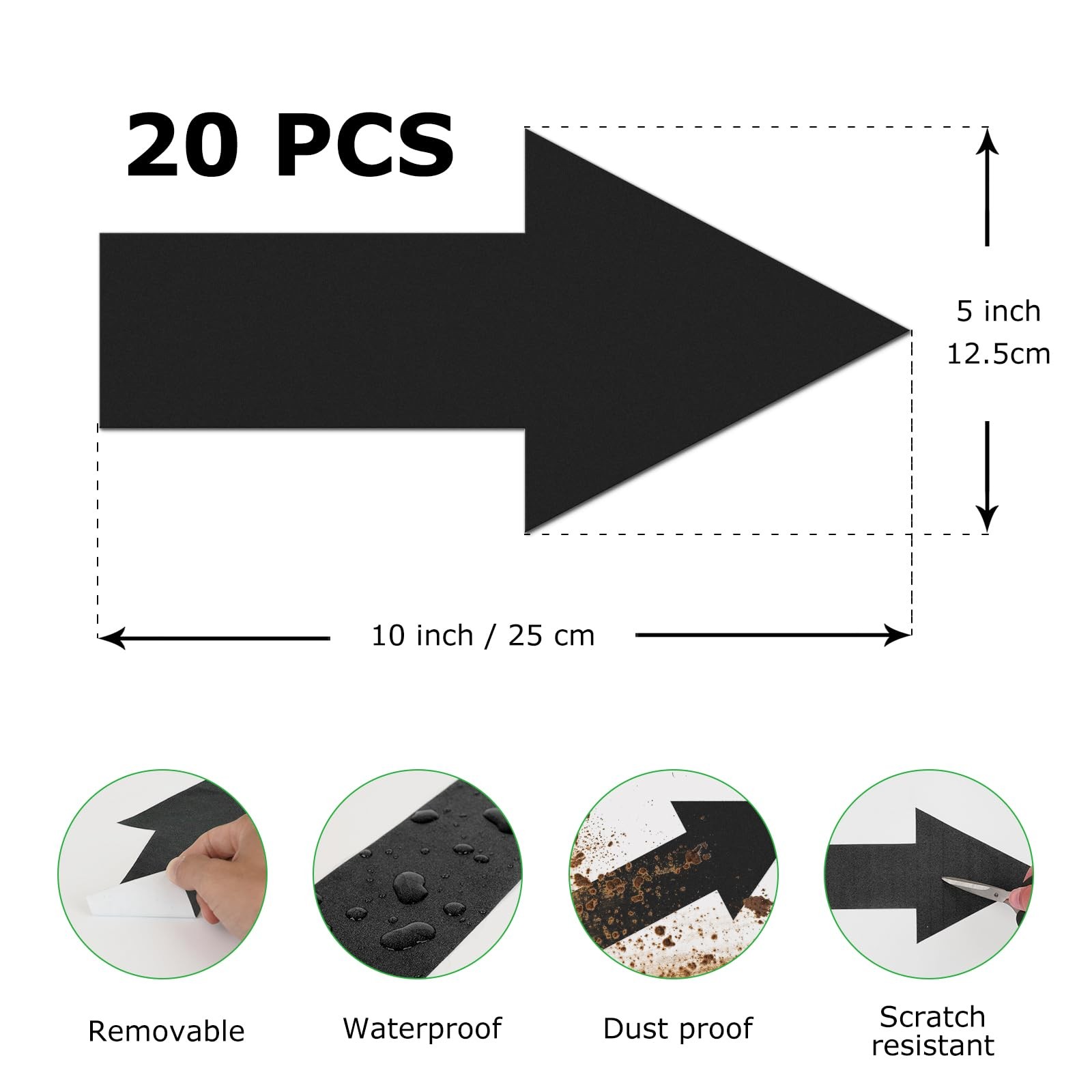 Arrow Floor Sticker Black 10&Prime;×5&Prime; Directional Floor Decal Self-Adhesive Remova…