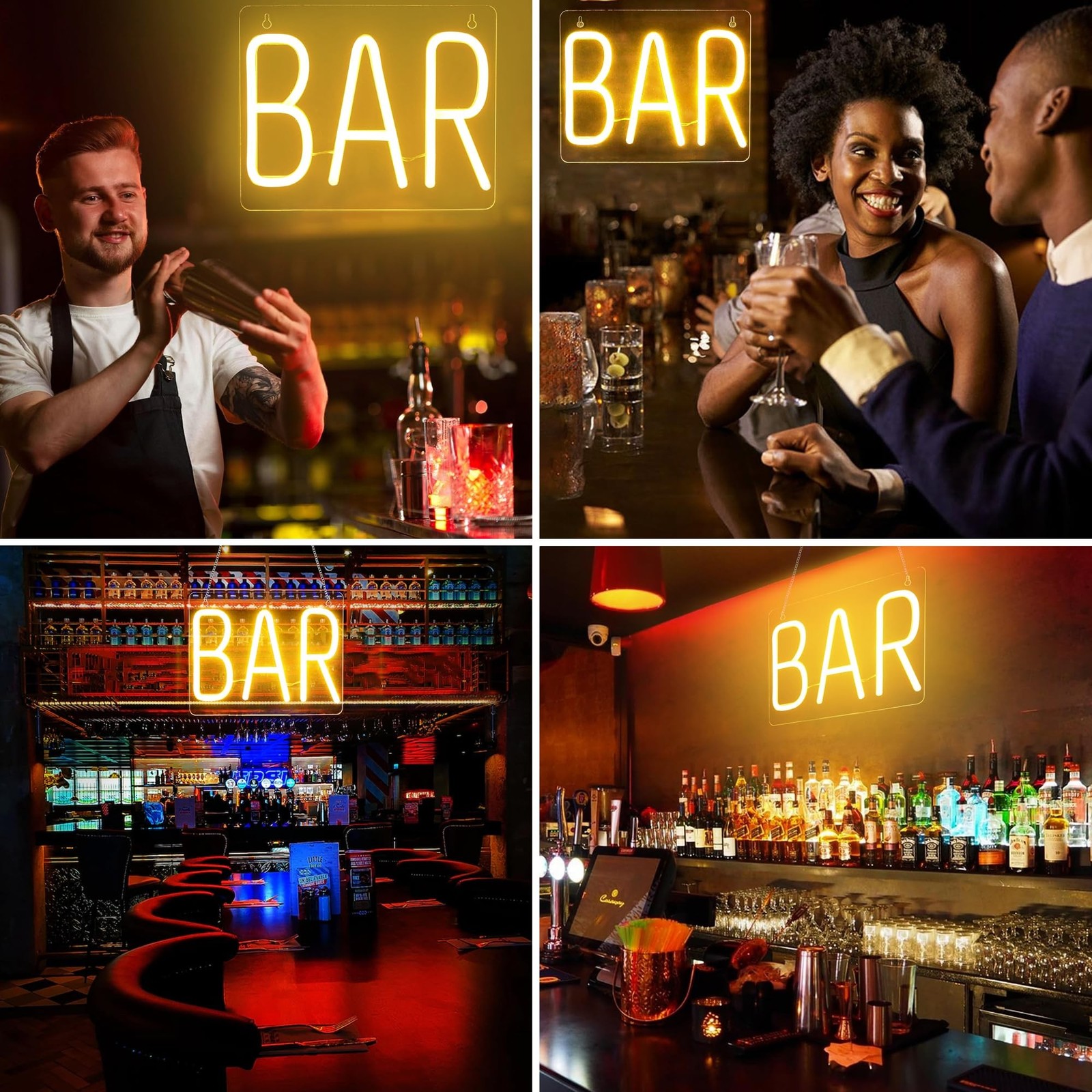 Neon Bar Signs, Warm White Bar Neon Sign with Dimmer Switch, USB Powered LED …
