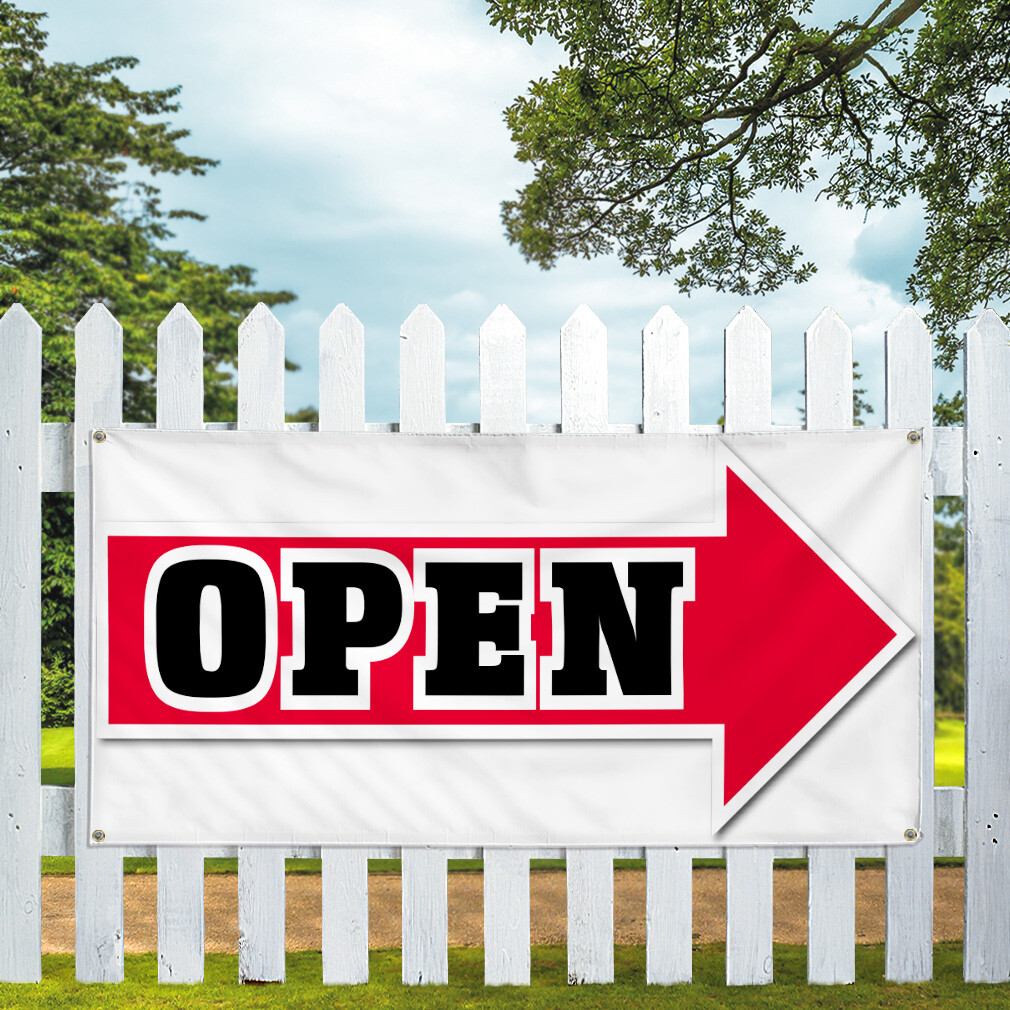 Vinyl Banner Multiple Sizes Open Arrow Right Business Business Outdoor