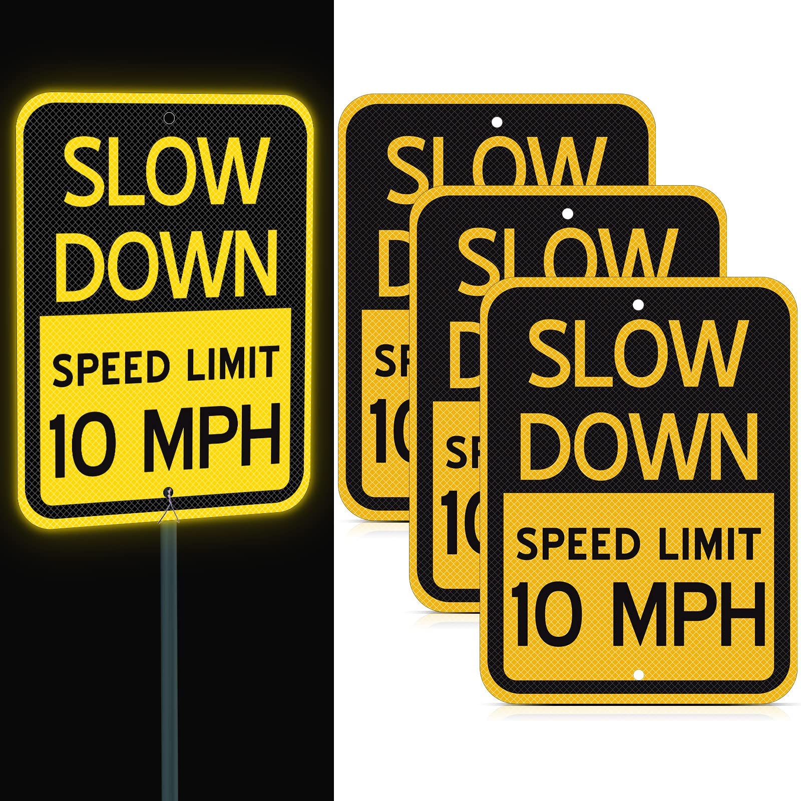 3 Pack 17×12 Inch Slow Down Sign Speed Limit 10 MPH Traffic Sign for Driveway