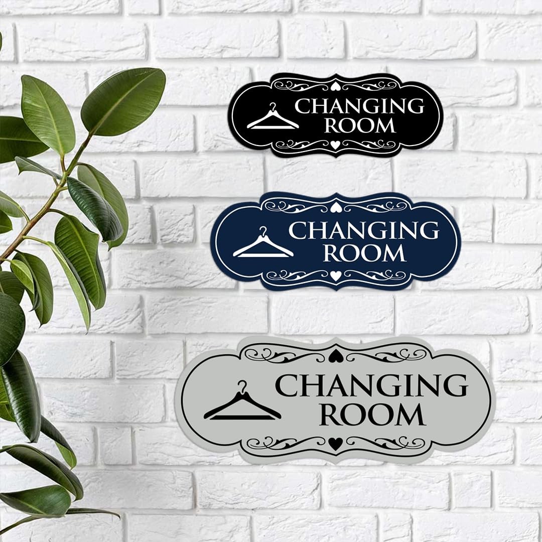 Designer Changing Room Sign Adhesive Tape Mounts Black Gold Large Plaque