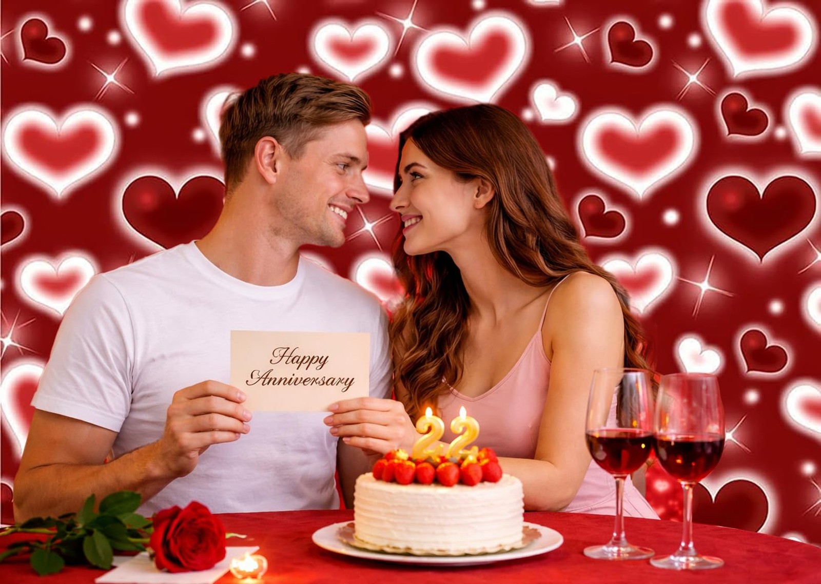 7×5ft Red Heart Backdrop Valentine’s Day Photography Background Roman