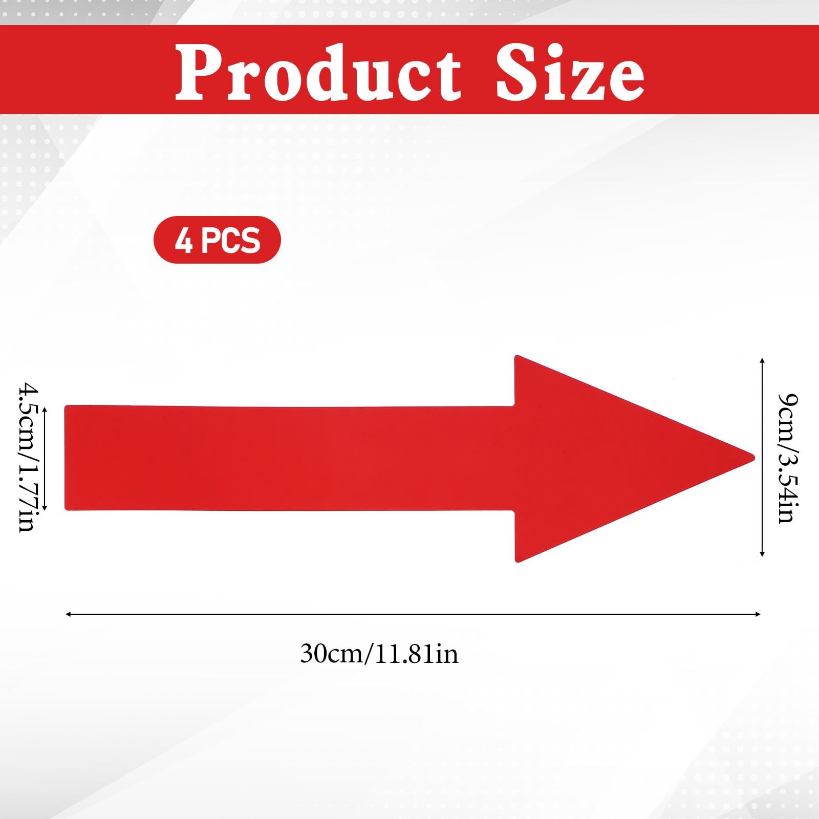4 Pcs Arrow Sticker 12 x 4 Inch/ 300 x 90 mm Arrow Sign Stickers Red PVC Wate…