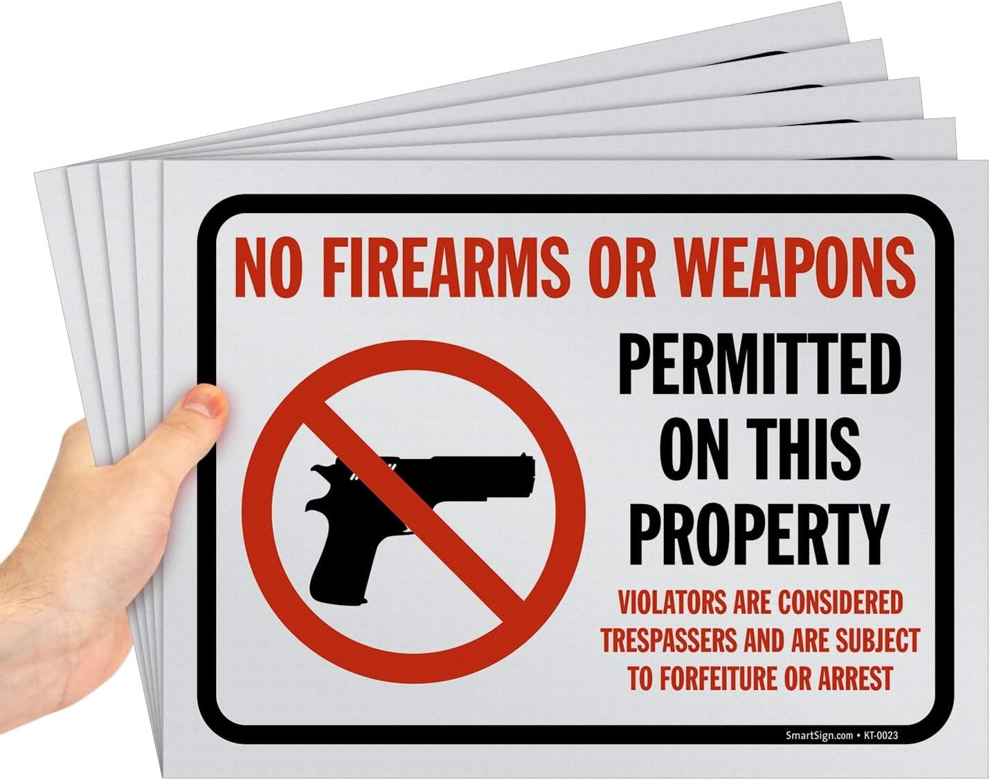 Pack of 5 9 x 12 inch “No Firearms Or Weapons Permitted On This Property” Sig…