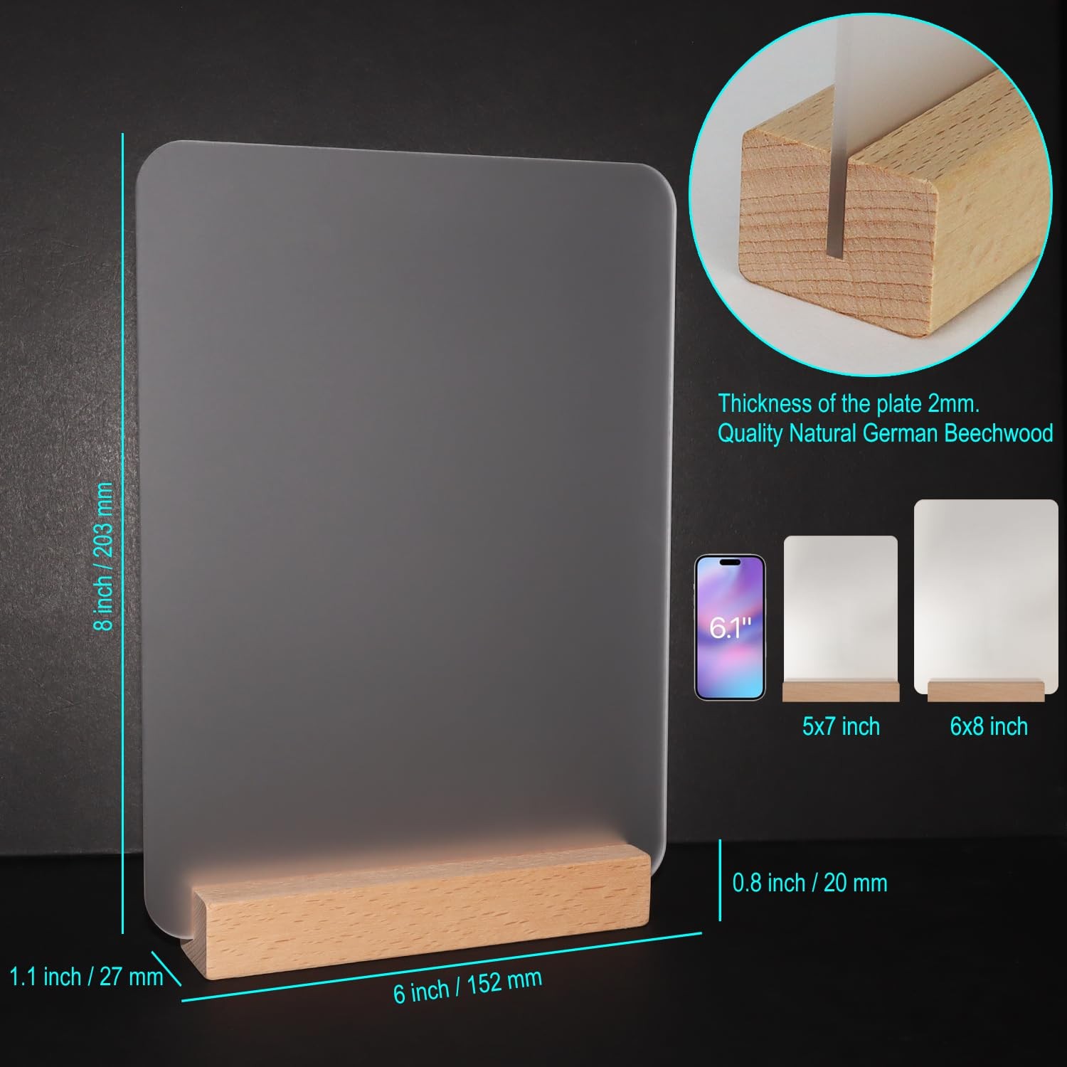 Frosted Blank Acrylic Sign with Wooden Stands – 10 Pack DIY Rectangle Customi…