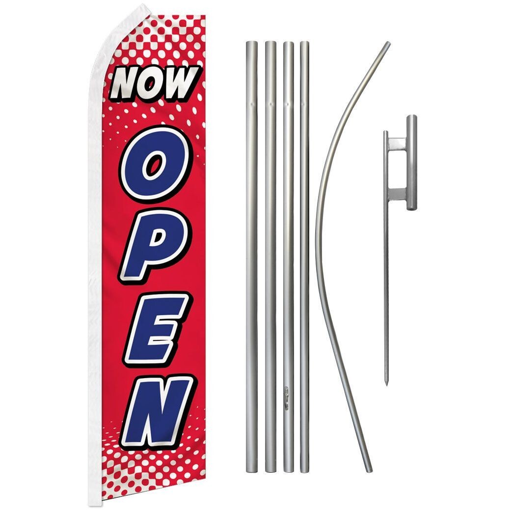 Now Open (Red & White) Swooper Advertising Flag & Pole Kit