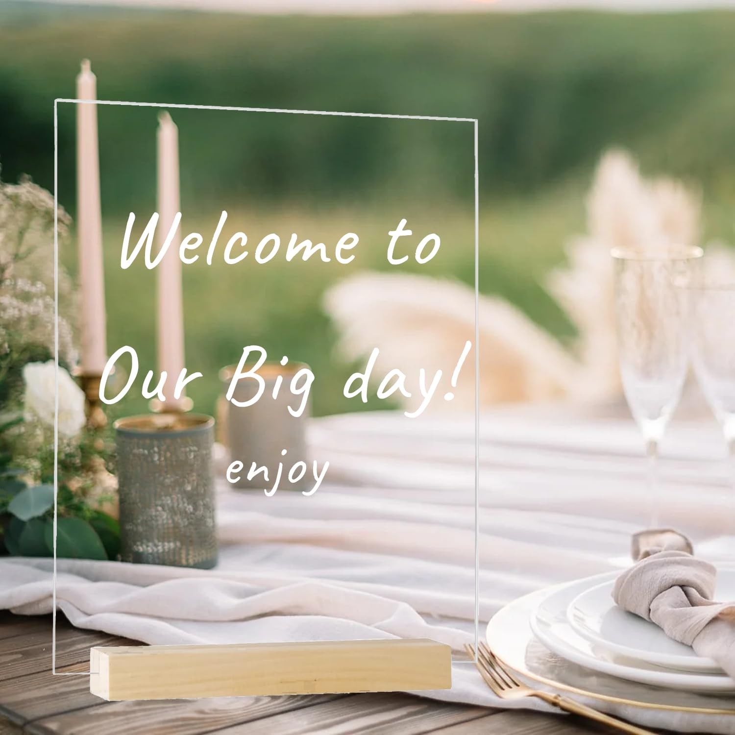 6 PCS 8×10 Inch Square Arch Acrylic Sign Wood Stand Clear Wedding Table Menu