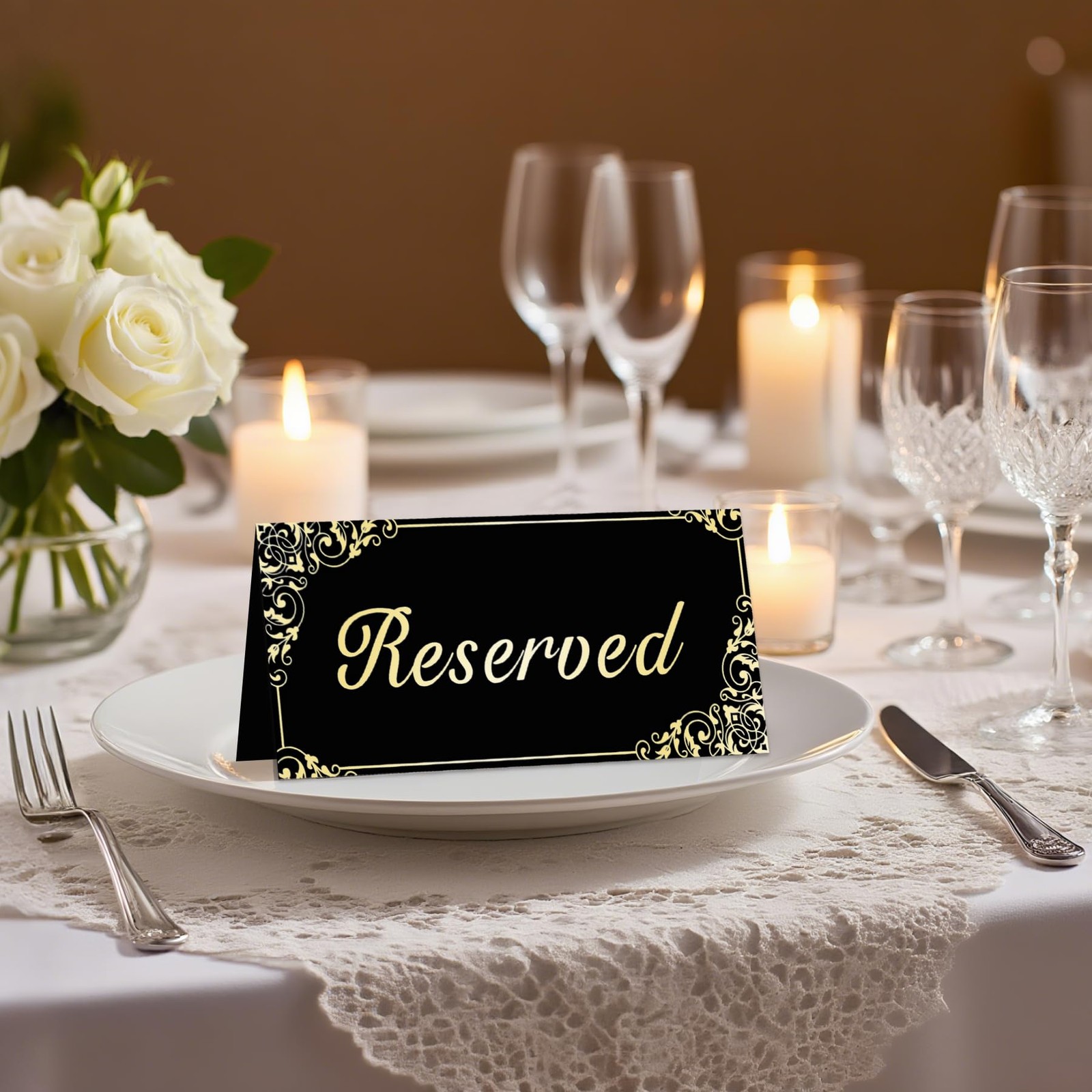 18 PCS Gold Reserved Table Signs for Wedding Double Sided Black Paper Tent