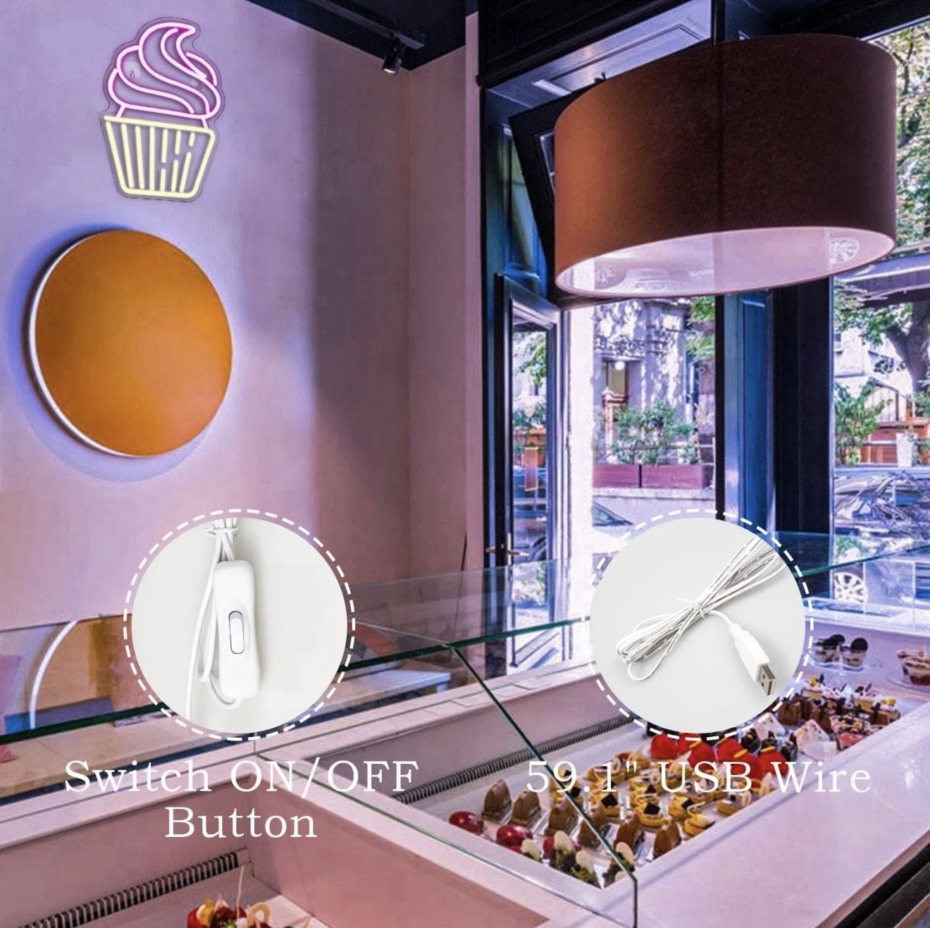 Neon Sign LED Cupcake Wall Decor Pink Warm White Bakery Party Lights