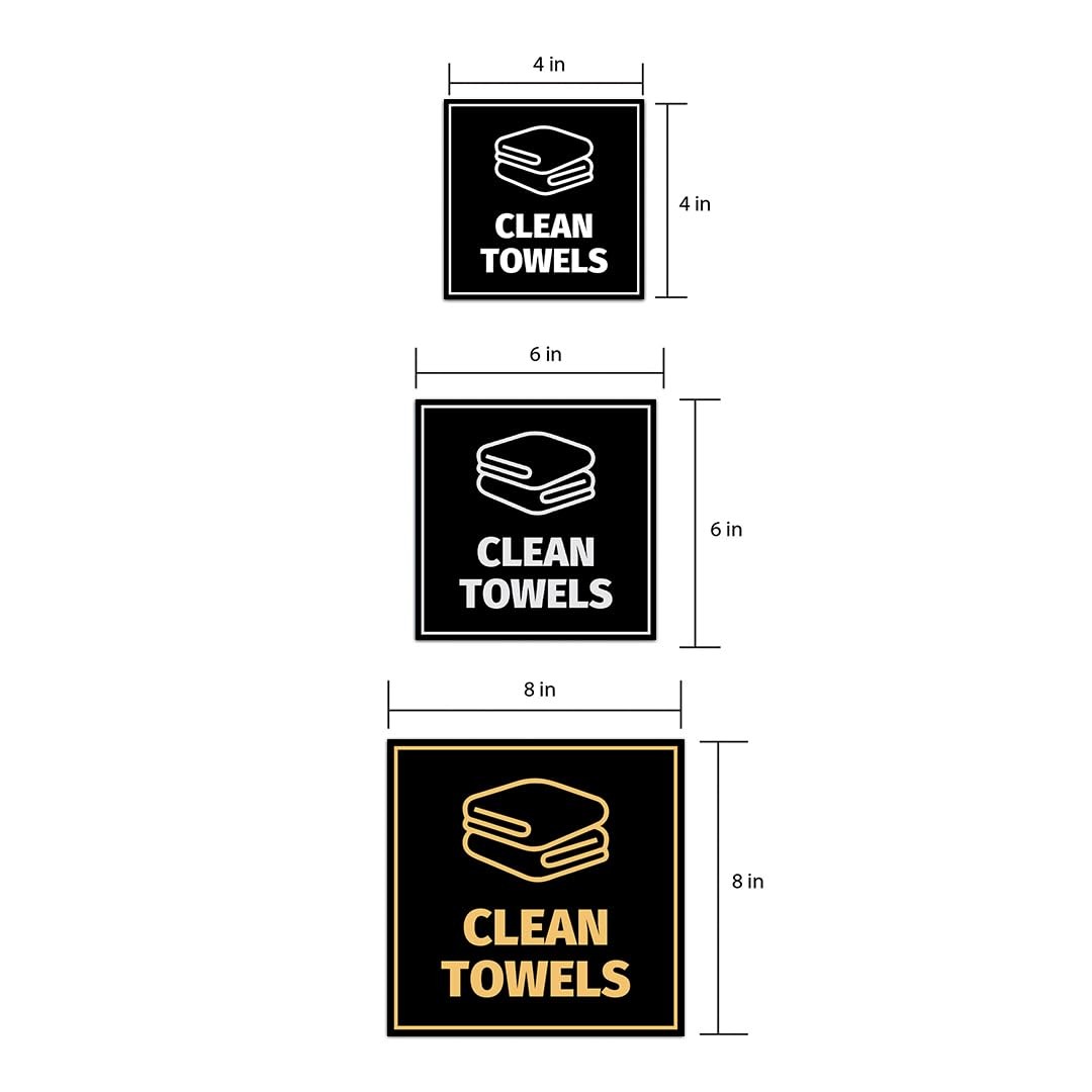 Medium Square Clean Towels Door Wall Sign Public Signage Black Gold Acrylic