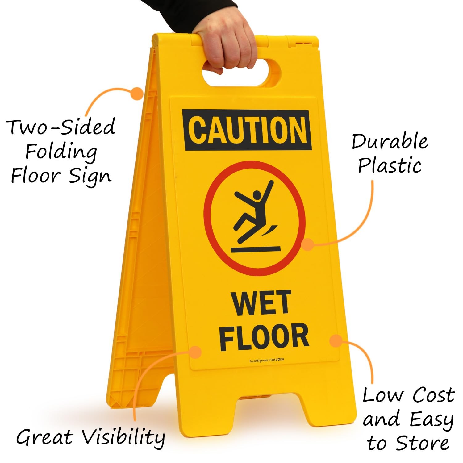 Caution Wet Floor Folding Sign Graphic 25×12 Inch Black/Red On Yellow