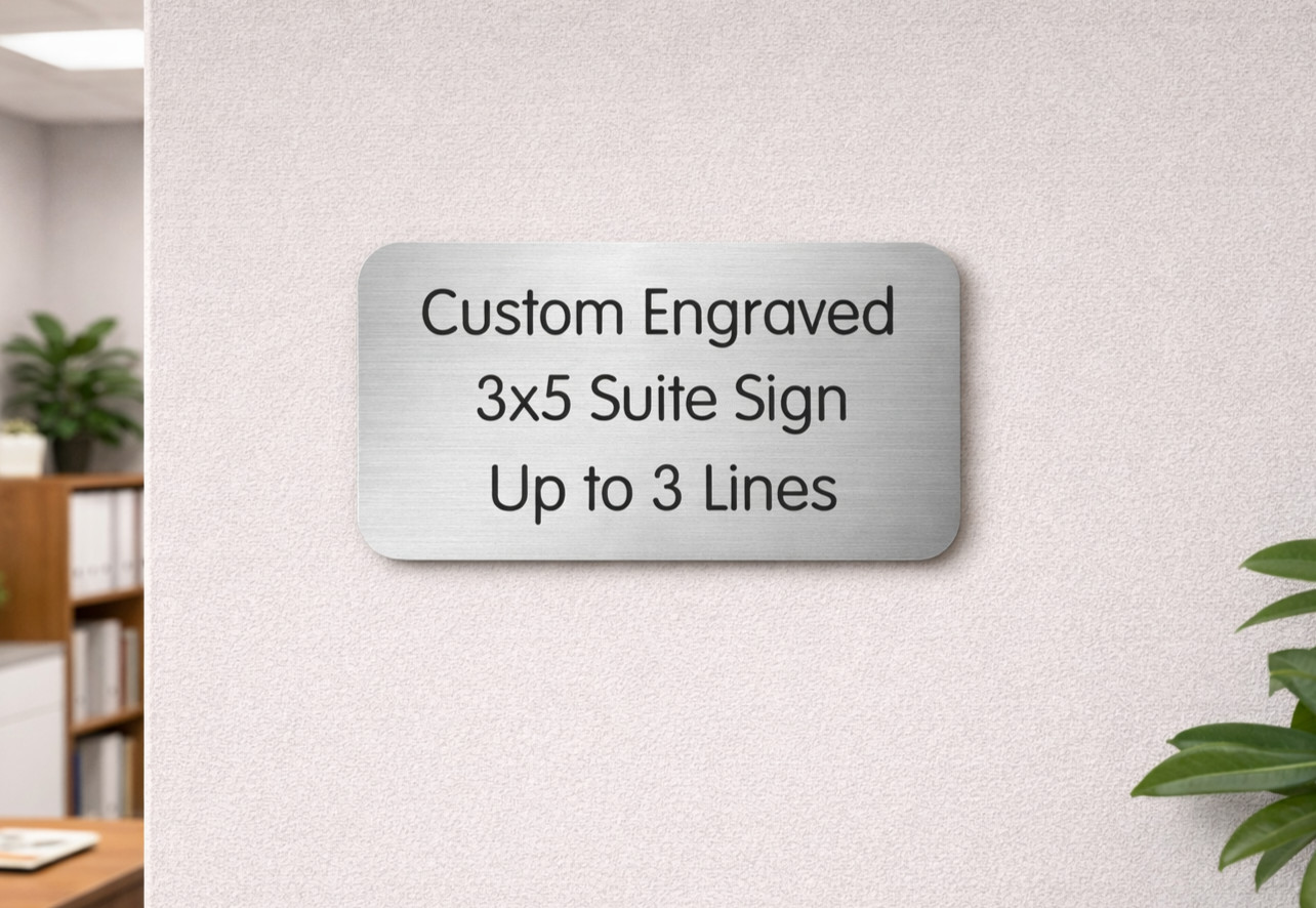 Custom Engraved 3×5 Brushed Silver Office Suite Sign / Wayfinding Plaque