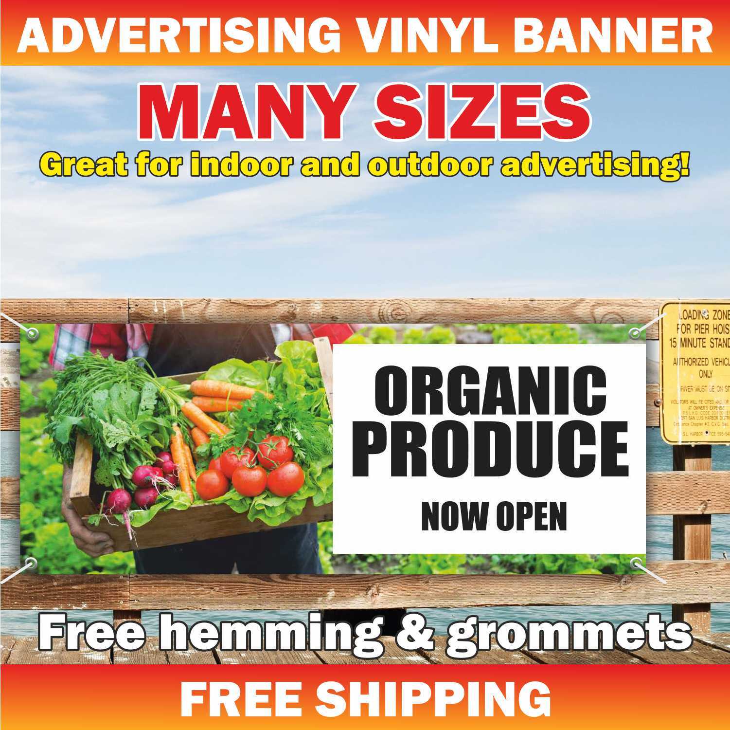 ORGANIC PRODUCE NOW OPEN Advertising Banner Vinyl Mesh Sign Farm Fresh Food