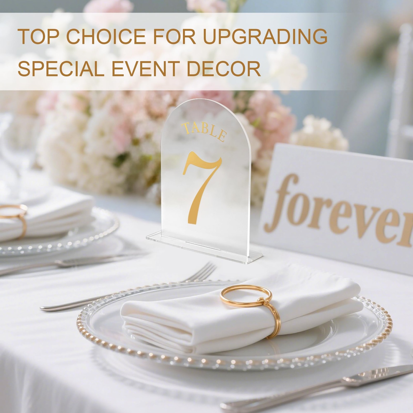 Wedding Table Numbers 1-10 Clear Acrylic Seating Signs Gold Lettering Decor