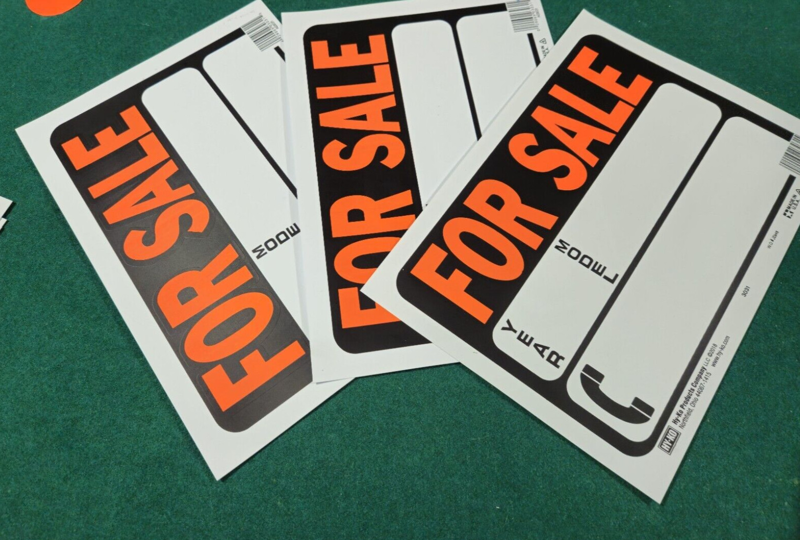 3 new Hy-Ko Auto/Boat For Sale Plastic Sign Orange/Black 8.5&Prime; x 12&Prime; A03031