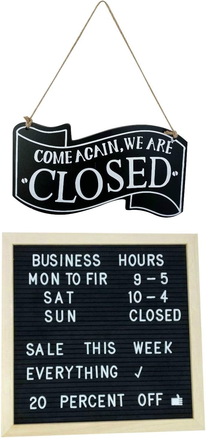 Customizable Open Closed Sign Bundle – Vintage Wood Design with Safety Kit
