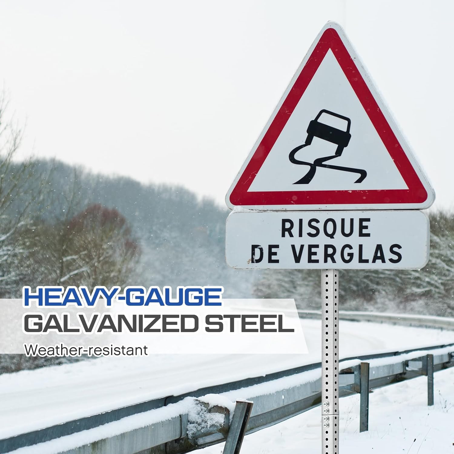 2 Pcs 8 Ft H X 2 in W Square Sign Post with 7/16” Dia Mounting Holes Galvanized