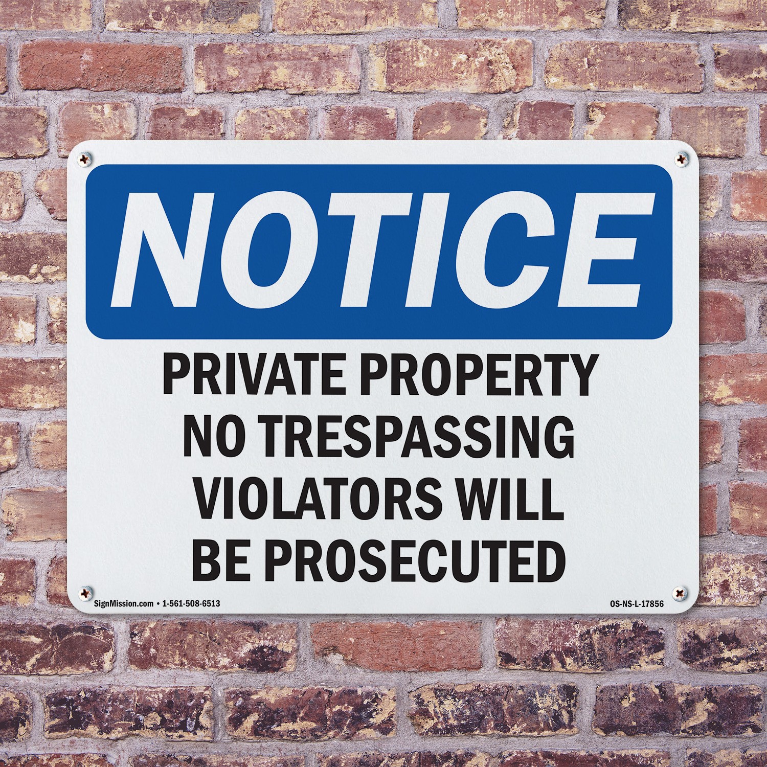Private Property No Trespassing Violators OSHA Notice Sign, Decal 5 or 10 Pack
